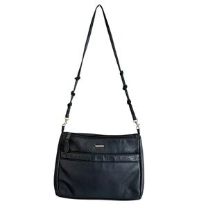 Via Piaggi Black Leather Double Top Zip Small Crossbody Bag